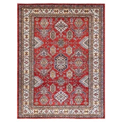 8'1"x10'6" Red, 100% Wool, Afghan Super Kazak, Hand Knotted, Oriental Rug