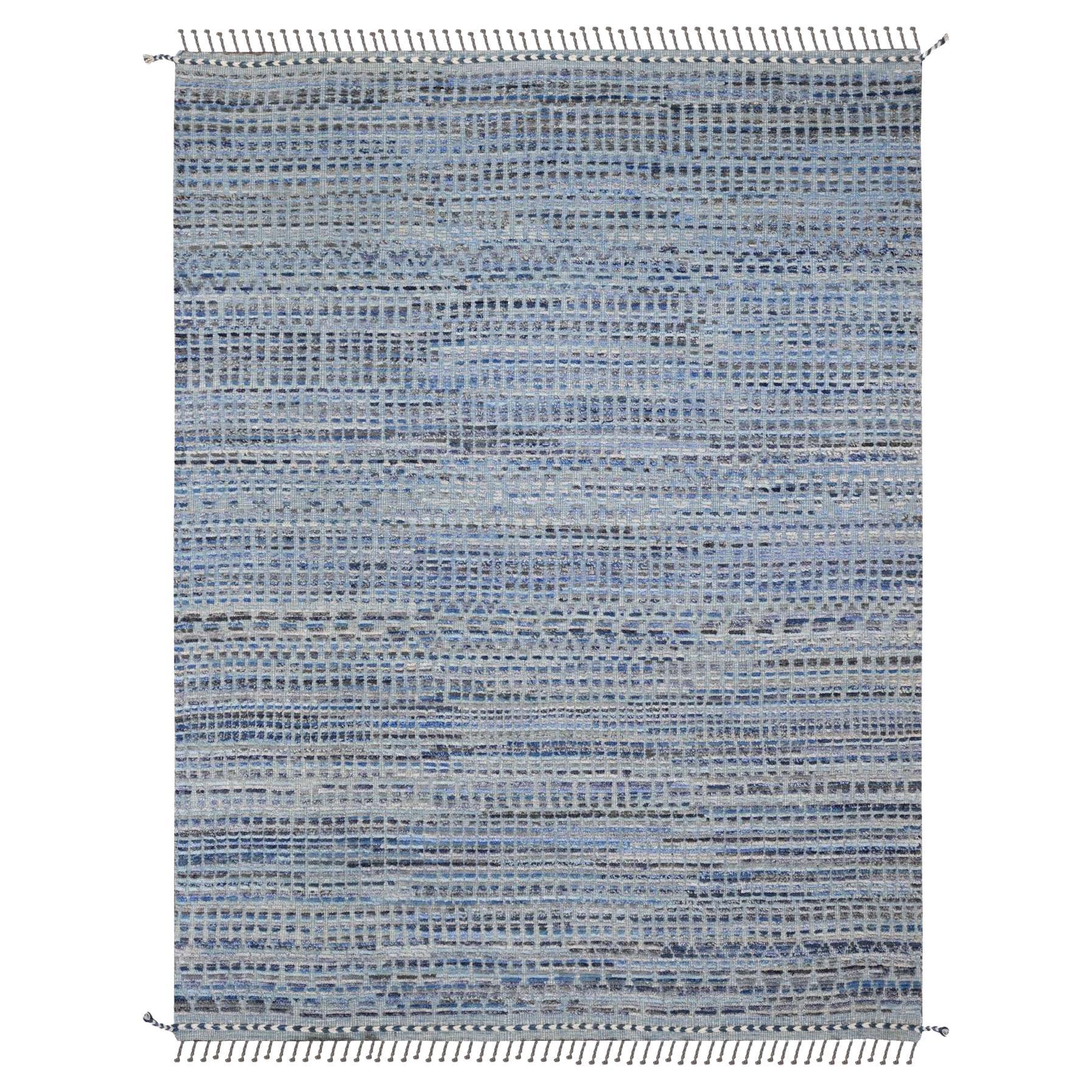 8'1 "x10'8" Bleu et gris Marocain tissé motif géométrique Tapis de laine noué à la main