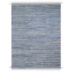 8'1 "x10'8" Bleu et gris Marocain tissé motif géométrique Tapis de laine noué à la main