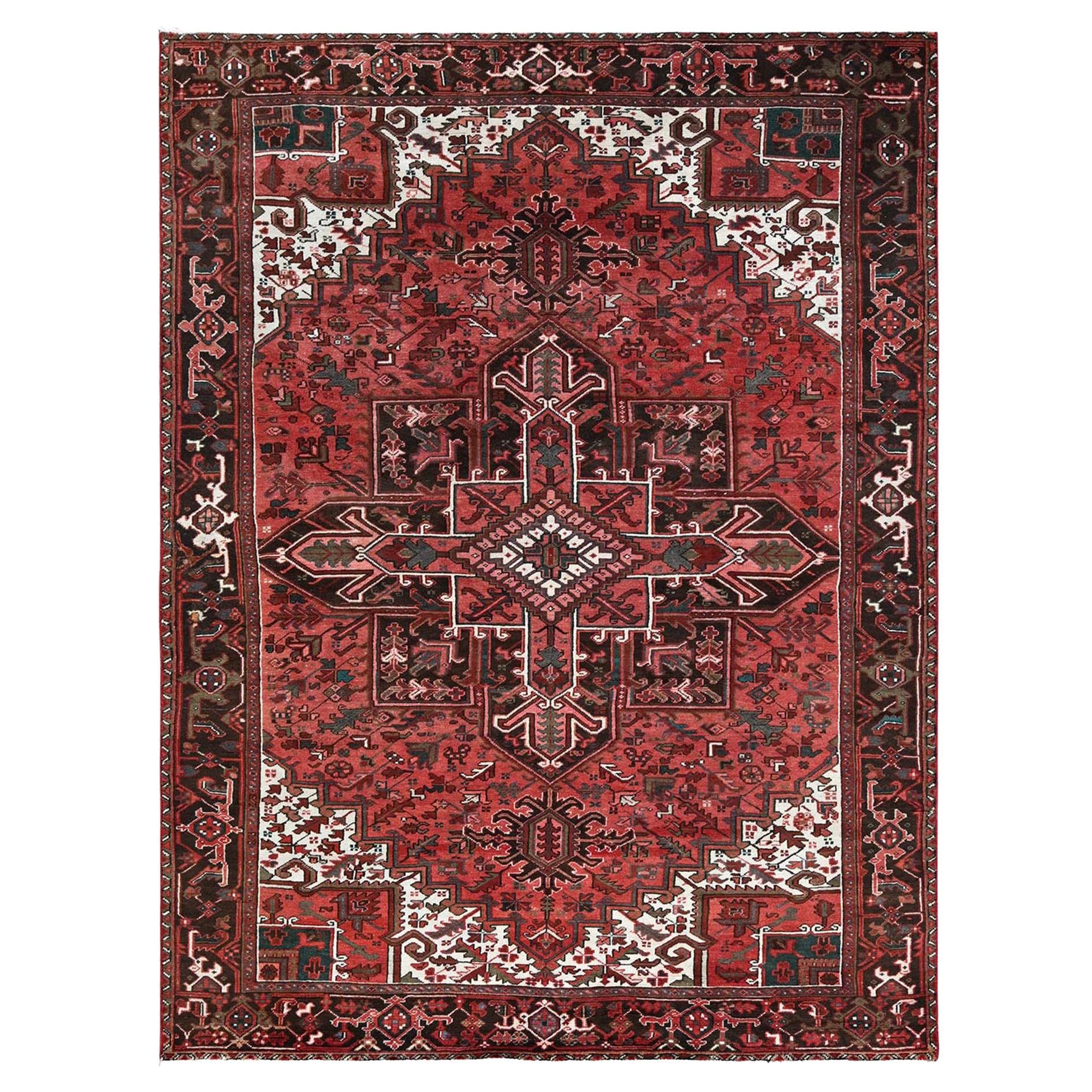 8'1"x10'8" Blush Red Vintage Persischer Heriz Handgeknüpfter Orientalischer Teppich aus reiner Wolle