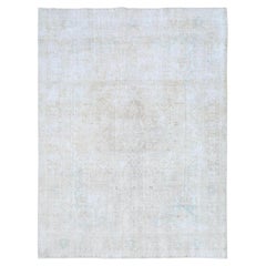 Tappeto in lana consumata, annodato a mano, stile shabby chic vintage, Farsian Tabriz, beige, 8'1" x 10'9"