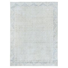 8'1"x10'9" Ivory Worn Wool Distressed Look Old Farsian Kerman Hand Knotted Rug