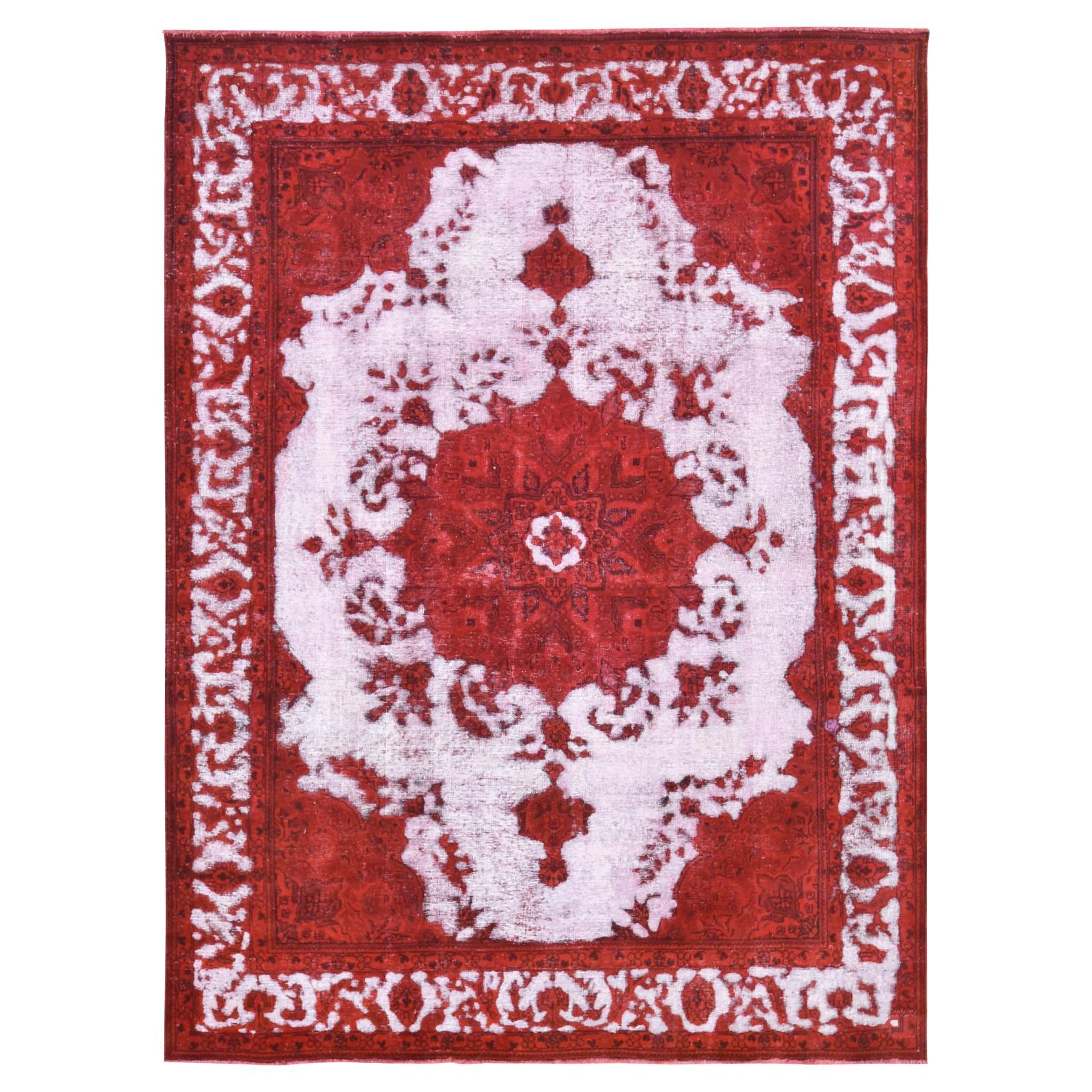 8'1"x11' Barn Red, Overdyed Persian, Pure Wool Hand Knotted Oriental Rug