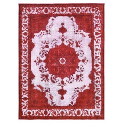 8'1 "x11' Barn Red, Persan surteint, Pure Laine Tapis d'Orient noué à la main