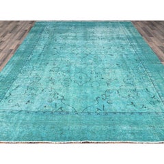8'1"x11' Deep Green Hand Knotted 100% Wool Vintage Tebraz Clean Oriental Rug