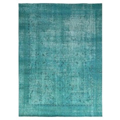 8'1 "x11' Tiefgrüner handgeknüpfter Teppich aus reiner Wolle Vintage Tabriz Clean Oriental Rug