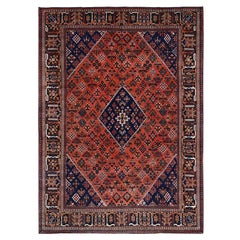 8'1"x11'3" Ochre Red Hand Knotted Vintage All Wool Joshagan Cleaned Oriental Rug