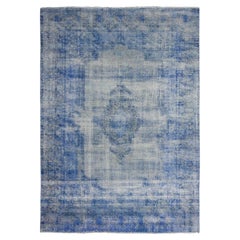 8'1"x11'5" Chelsea Blue Worn Pile Vintage Hand Knotted Pure Wool Oriental Rug