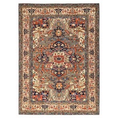 8
1 "x11
9" Spray Green Serapi Heriz with Medallion Design Tappeto in lana annodato a mano