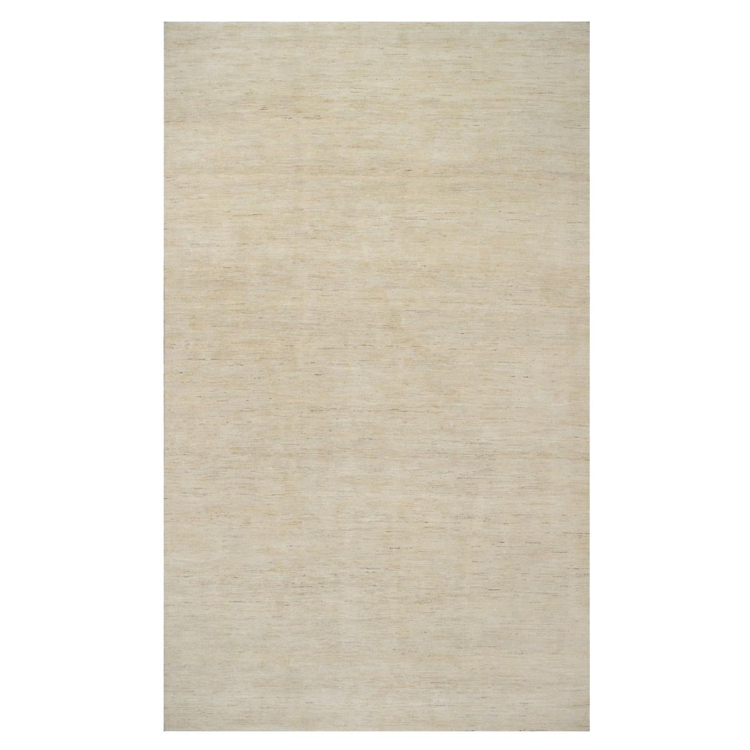 8
1 "x15
10" Ivory Modern Plain Design Hand Knotted Pure Wool Wide Runner Rugs (Tappeto da corsa largo in pura lana)
