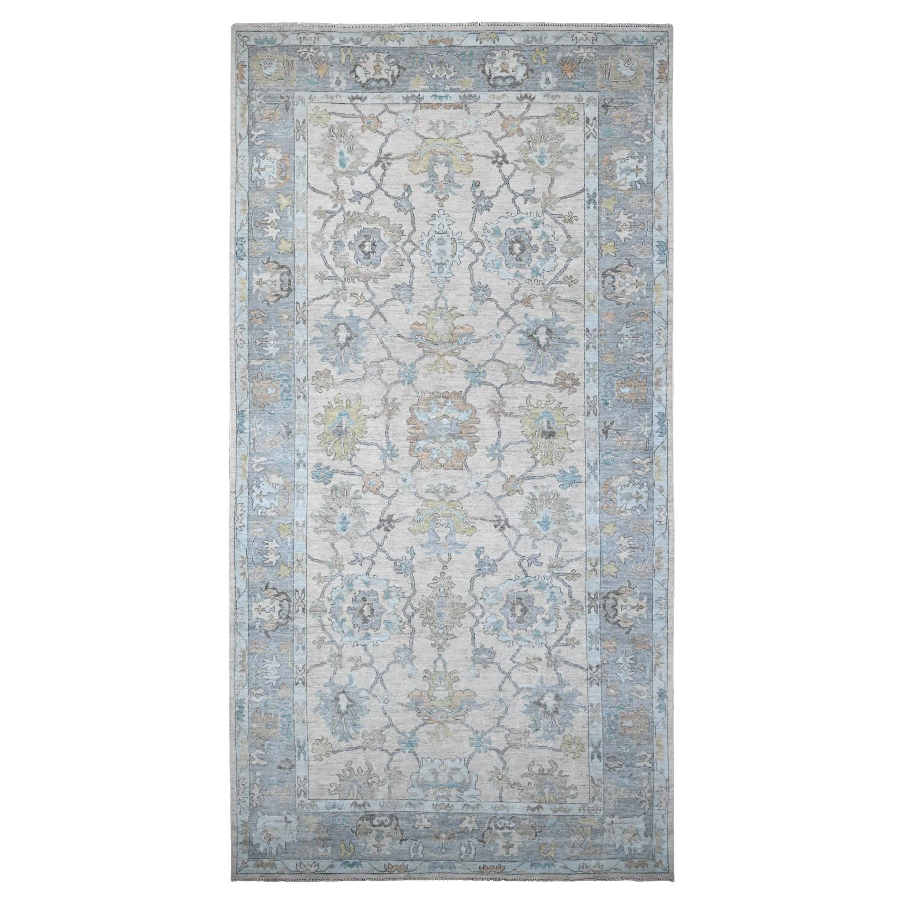 8'1"x15'7" Gray Wool Rural All Over Design Hand Knotted Afghan Angora Oushak Rug