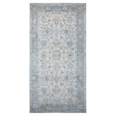 8'1"x15'7" Grauer handgeknüpfter afghanischer Angora Oushak-Teppich aus Wolle Rural All Over Design, handgeknüpft