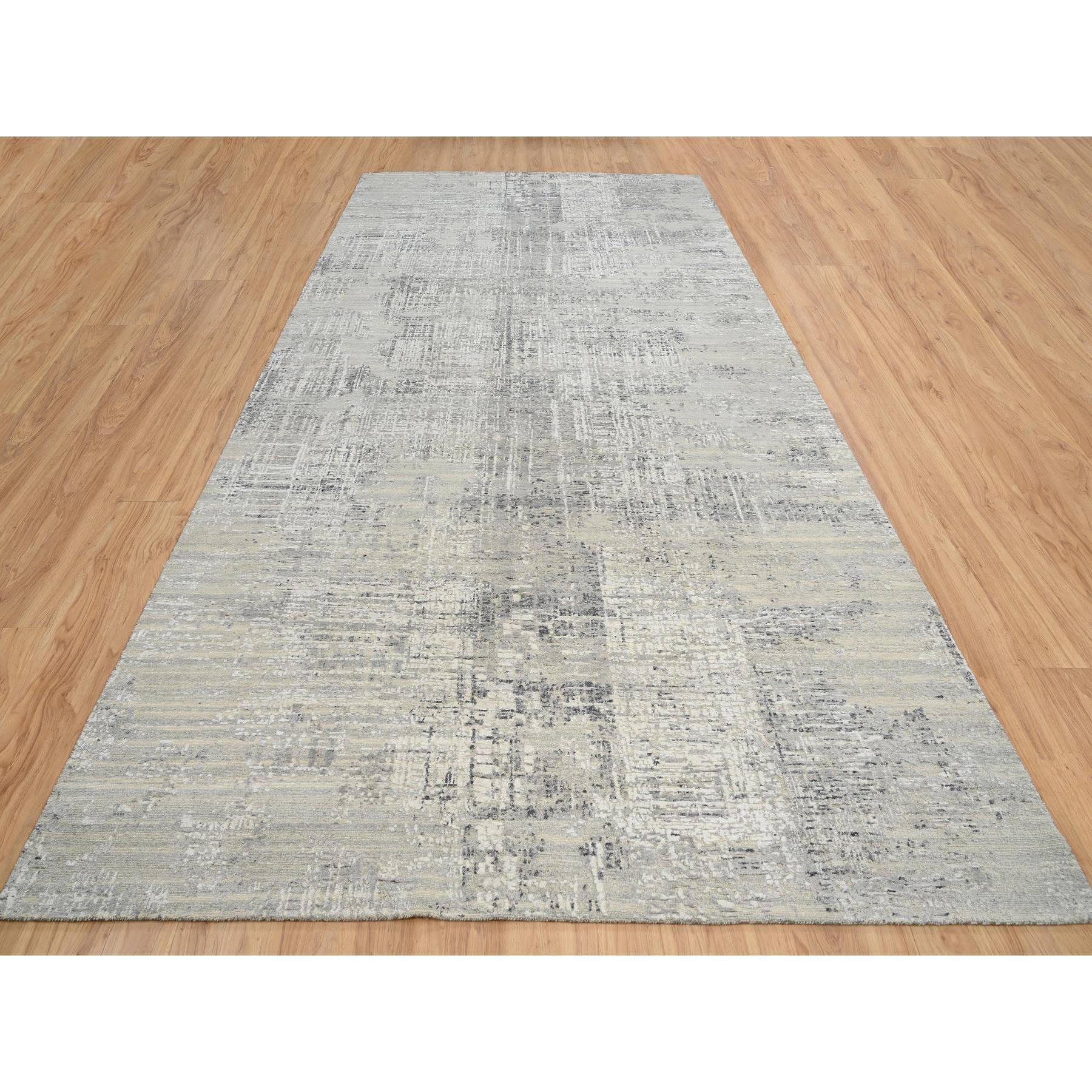 This is a truly genuine one-of-a-kind Light Gray, Modern Design, Hand Spun Undyed Natural Wool, Hand Knotted, Gallery Size Runner Oriental Rug. It has been Knotted for months and months in the centuries-old weaving craftsmanship techniques by expert