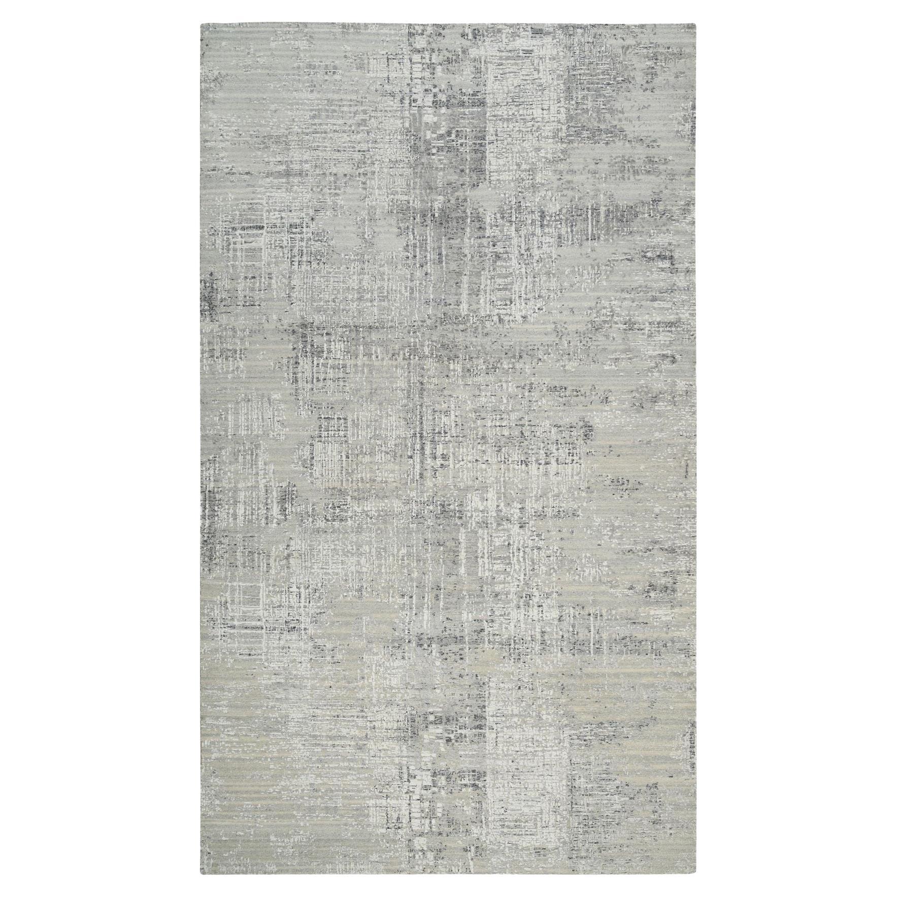 8'1"x16' Light Gray Modern Design Wool Hand Knotted Gallery Size Runner Rug For Sale