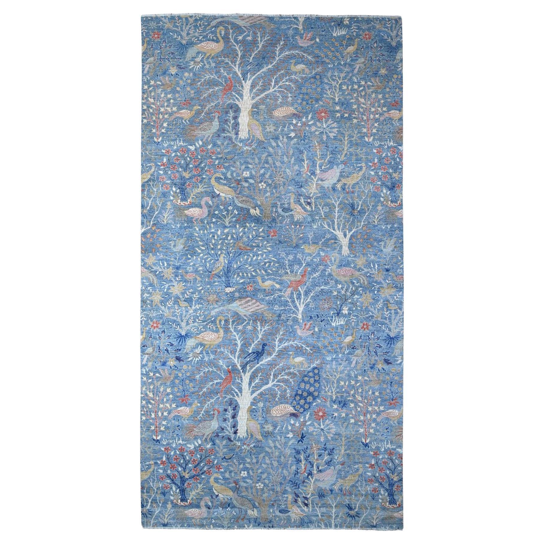8'1 "x16'2" Blue Afghan Peshawar Hand Knotsted Gallery Size Runner Tapis d'Orient en vente
