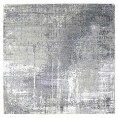 8'1"x7'9" Nevada Gray Abstract Design Wool and Silk Hand Knotted Square Rug