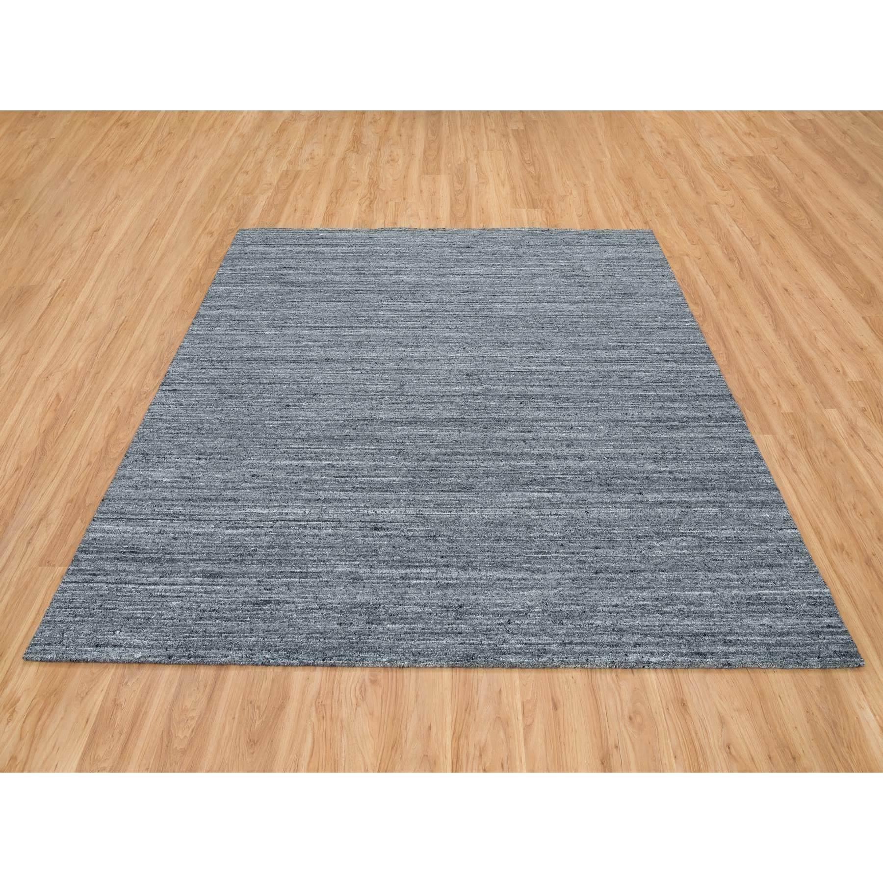 Arsenic Gray, Modern Striae Design Soft Pile, Natural Wool Hand Loomed, Square Oriental Rug
Primary materials: Wool
Latex: No Pile 
height: 0.25 Inches
Style: Transitional
Primary color: Grey
Secondary colors: Ivory
Pattern: Oriental
