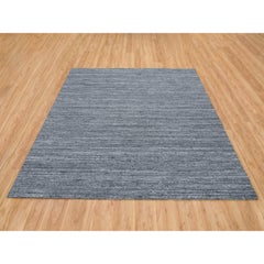 8'1"x8'1" Arsenic Gray Modern Striae Design Wool Hand Loomed Square Rug