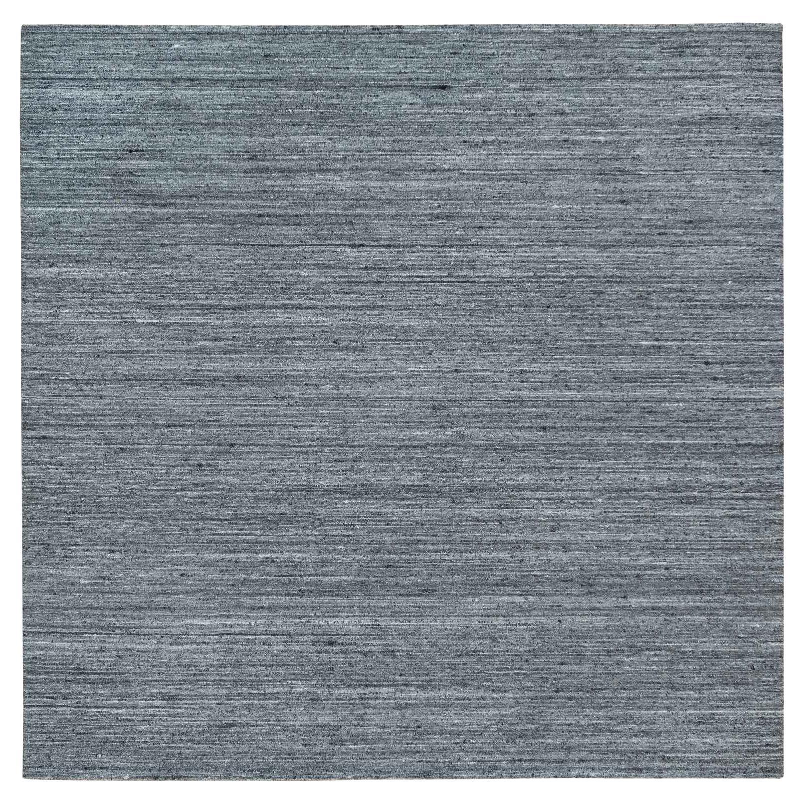 8'1"x8'1" Arsenic Gray Modern Striae Design Wool Hand Loomed Square Rug For Sale