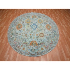 8'1 "x8'1" Beau Blue Hand Knotsabad Reimagined Pure Wool Round Rug (Tapis rond en pure laine)