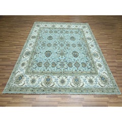 8'1"x8'1" Blue Agra Shah Abbas Vines Design Pure Wool Hand Knotted Square Rug