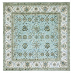 8'1"x8'1" Blue Agra Shah Abbas Vines Design Pure Wool Hand Knotted Square Rug