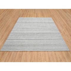 8'1 "x8'1" Grauer handgewebter, ungefärbter Teppich aus natürlicher Wolle, modernes Design, quadratisch