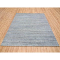 8'1"x8'1" Gray Pure Wool Hand Loomed Modern Striae Design Square Oriental Rug