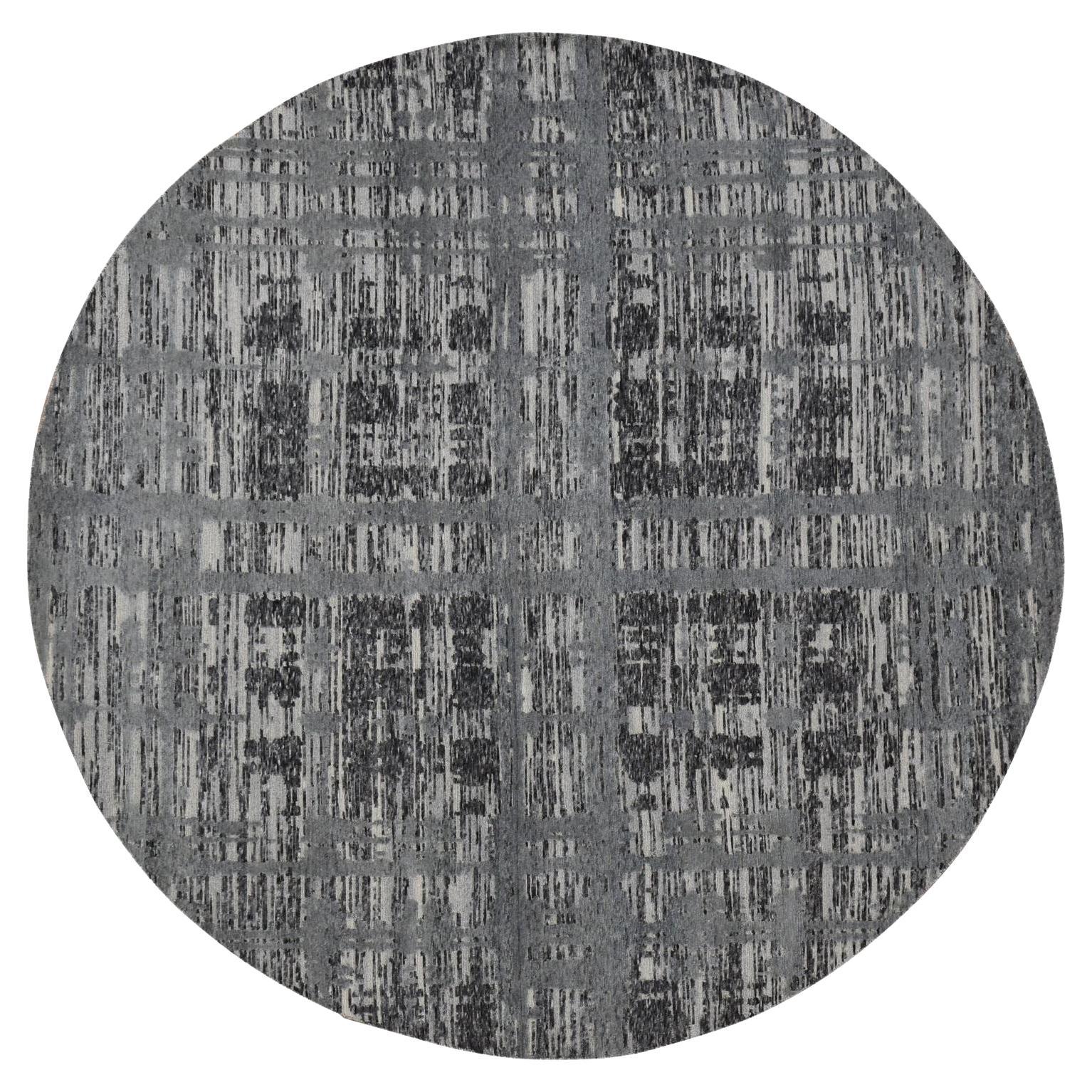 8'1 "x8'1" Nickel Grau Ungefärbt Natürliche Wolle Modernes Design Handgeknüpft Runde Teppich im Angebot
