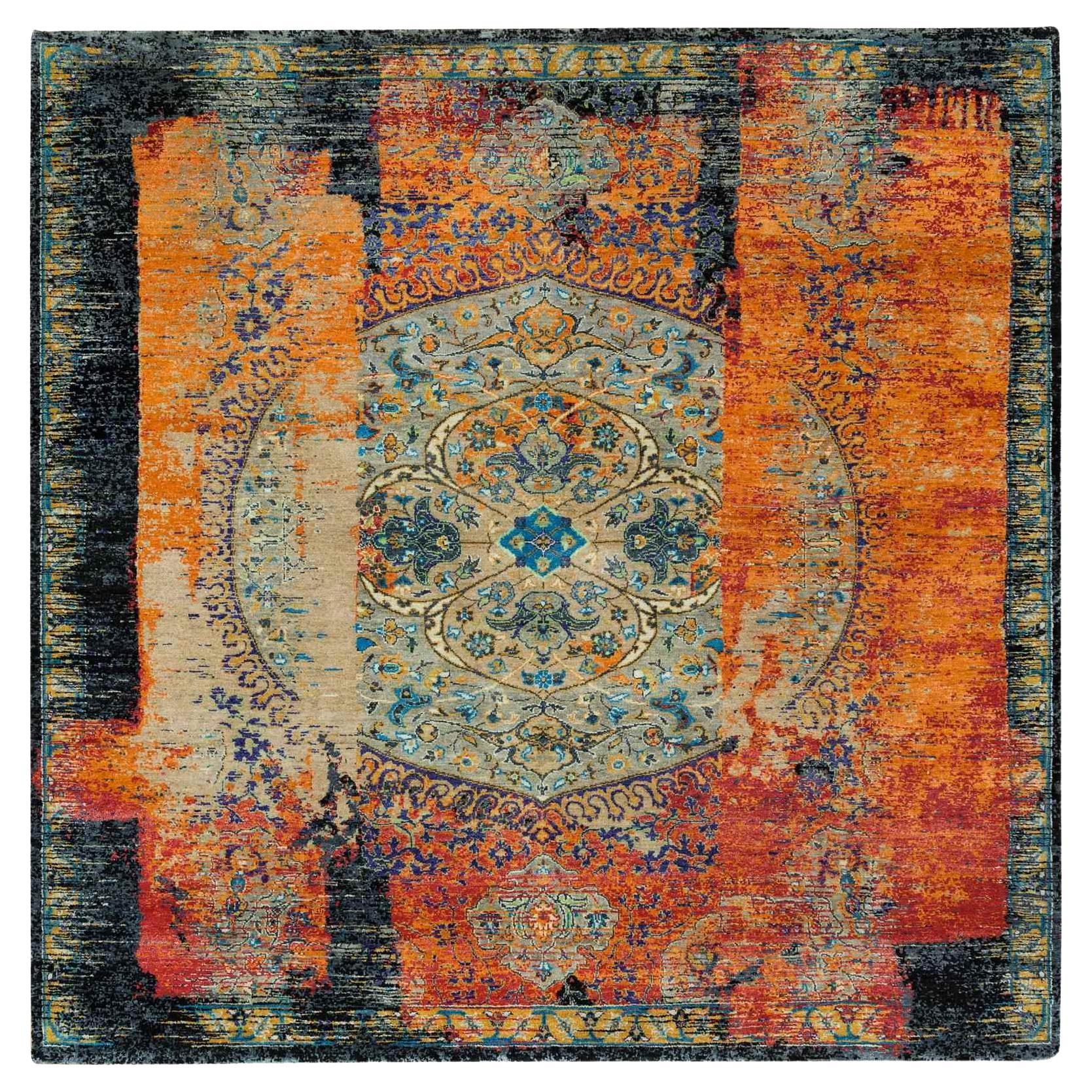 8
1 "x8
1" Arancione, Annodato a mano, Antico design ottomano, Tappeto quadrato in lana Ghazni