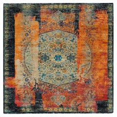 8'1"x8'1" Orange, Hand Knotted, Ancient Ottoman Design, Ghazni Wool Square Rug