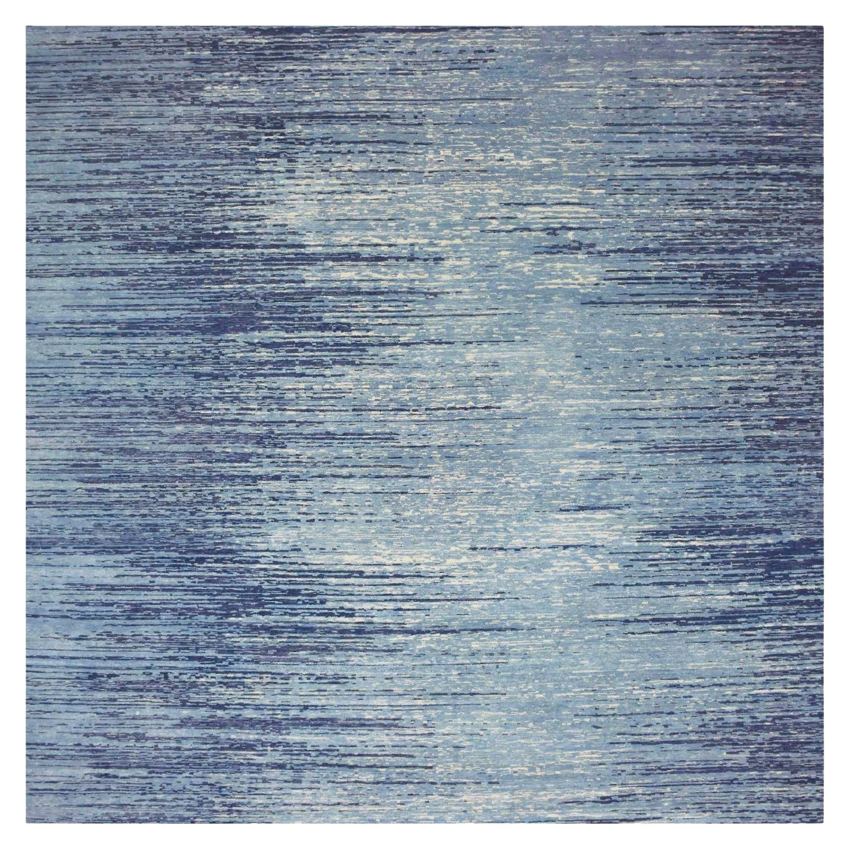 8'1"x8'1" Pure Wool Ombre Design Blue Oceanic Hand Knotted Square Oriental Rug For Sale