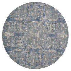 8
1"x8
1" Round Blue Wool And Pure Silk Jewellery Design Hand Knotted Rug 8
1"x8
1" Round Blue Wool And Pure Silk Jewellery Design Hand Knotted Rug