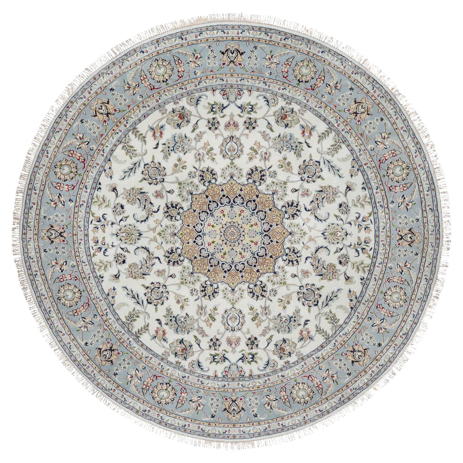 8
1 "x8
1" Blanco Nieve Nain con Diseño Medallón de Flores 250 KPSI Alfombra Anudada a Mano en venta