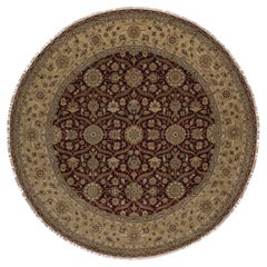 8'1"x8'1" Wine Red Hereke All Over Design Wool and Silk Hand Knotted Round Rug