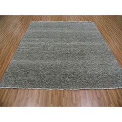 8'1"x8'2" Harbor Gray Organic Undyed Wool Grass Design Square Hand Knotted Rug
