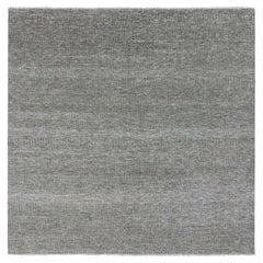 8'1 "x8'2" Harbor Gray Tappeto quadrato annodato a mano in lana organica non colorata con disegno di erba