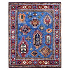 8'1 "x9'10" Blauer afghanischer Ersari Kaukasischer Design Revival Handgeknüpfter Wollteppich