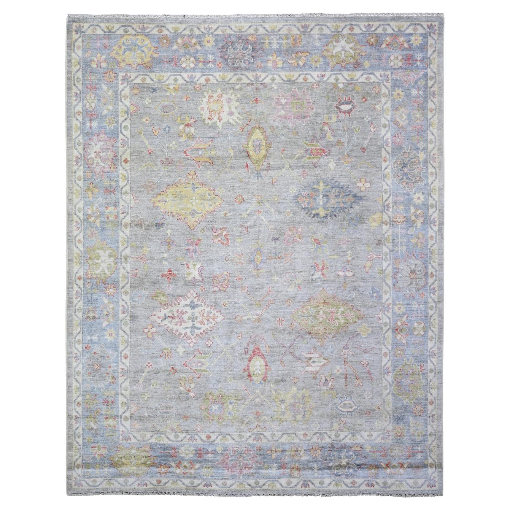 8'1"x9'10" Cloud Gray Afghan Angora Oushak Colors Wool Hand Knotted Oriental Rug