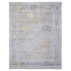 8'1"x9'10" Cloud Gray Afghan Angora Oushak Colors Wool Hand Knotted Oriental Rug