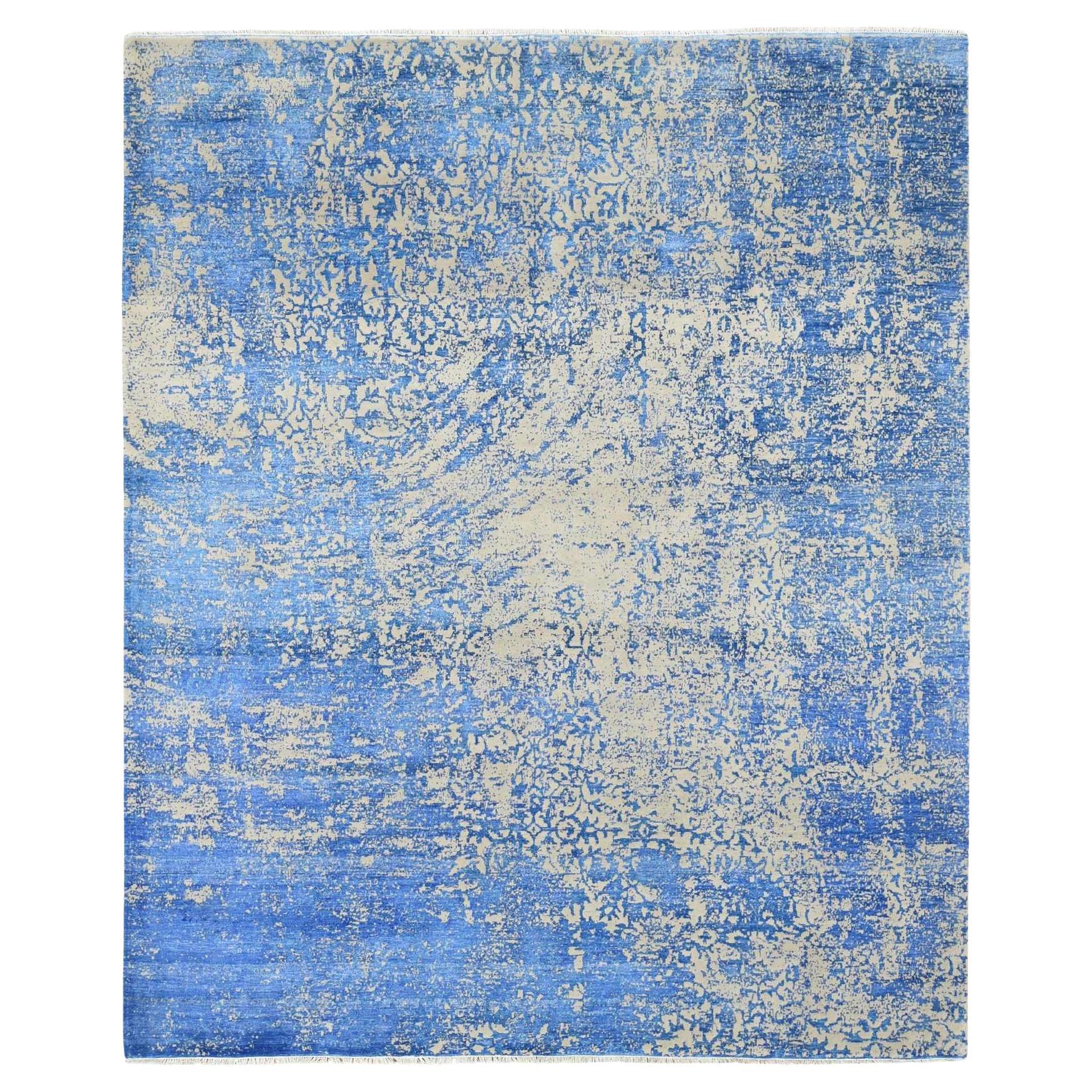 8
1 "x9
10" Denim Blau Handgeknüpftes Abstraktes Design Wolle und Seide Orientteppich