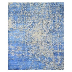 8
1 "x9
10" Denim Blau Handgeknüpftes Abstraktes Design Wolle und Seide Orientteppich