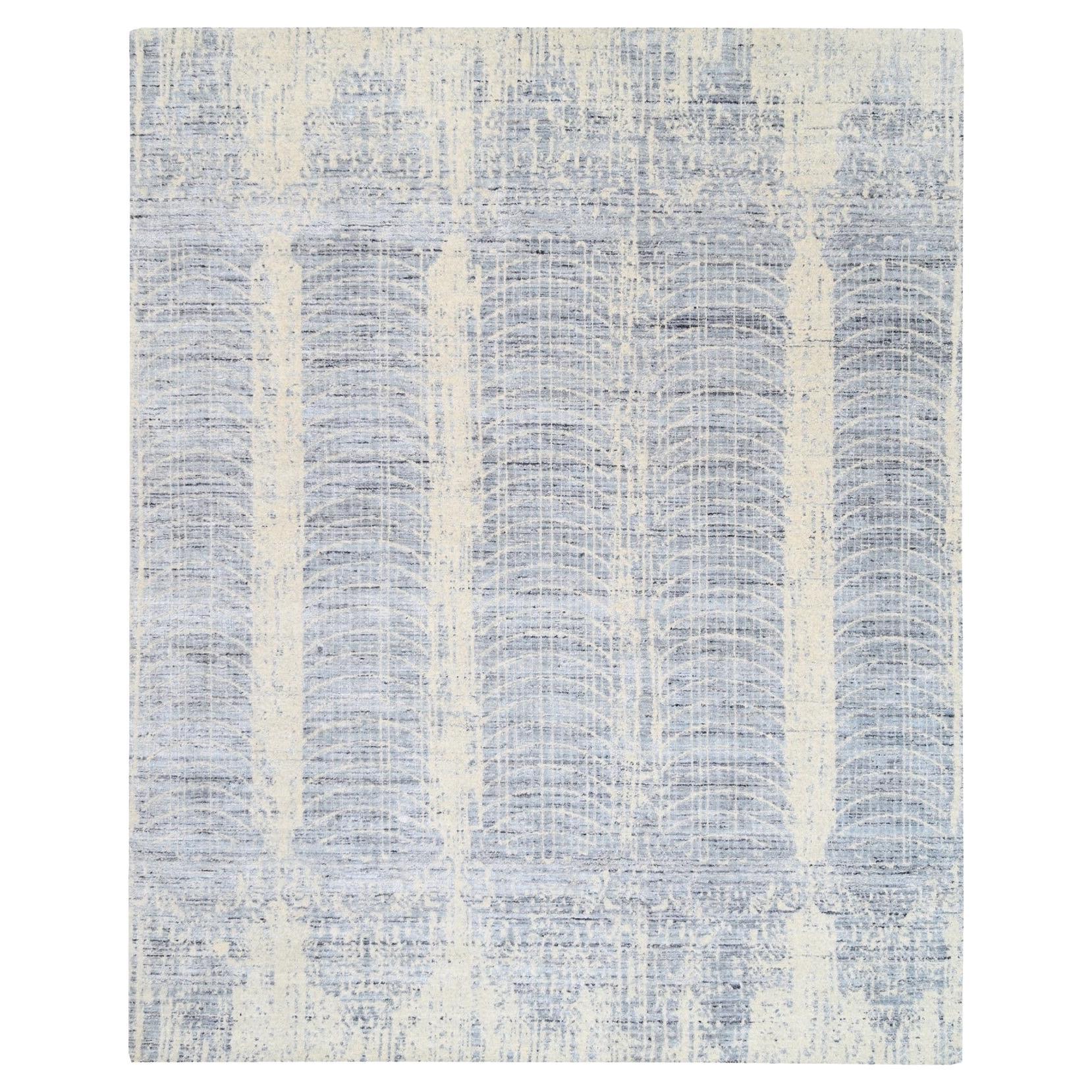 8'1 "x9'10" Tapis de soie Jacquard gris tissé à la main ton sur ton Erased Design