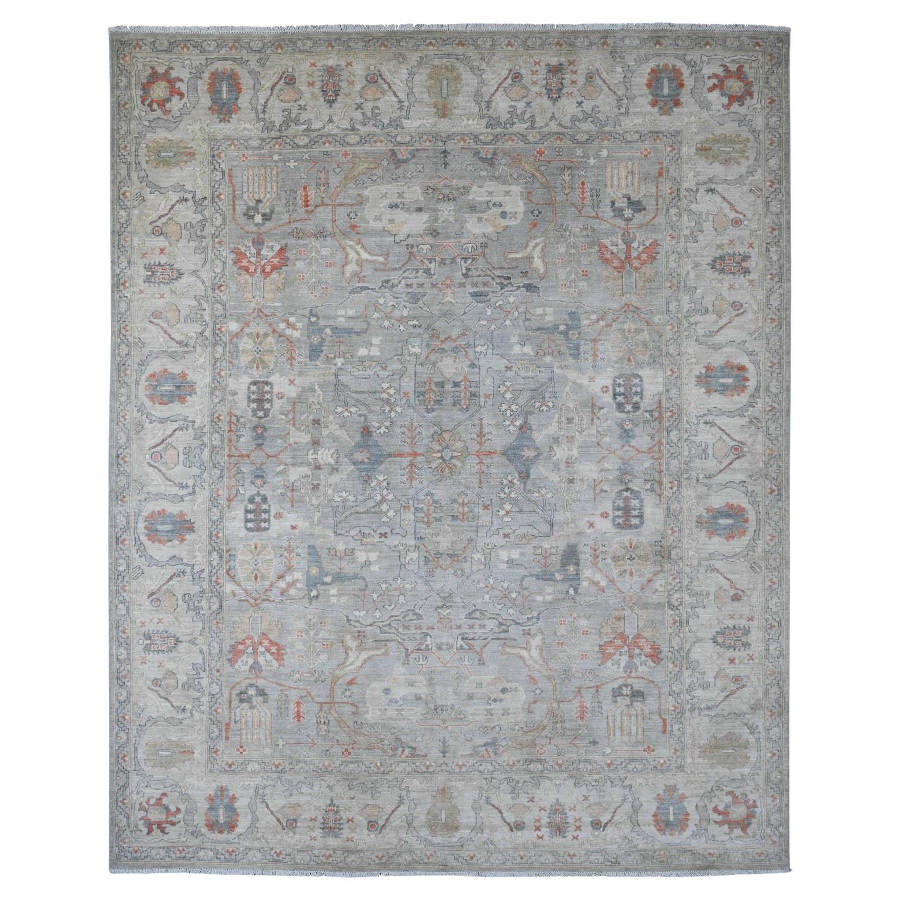 8'1 "x9'10" Gray Peshawar with Bijar Garus Design Hand Knotted All Wool Rug