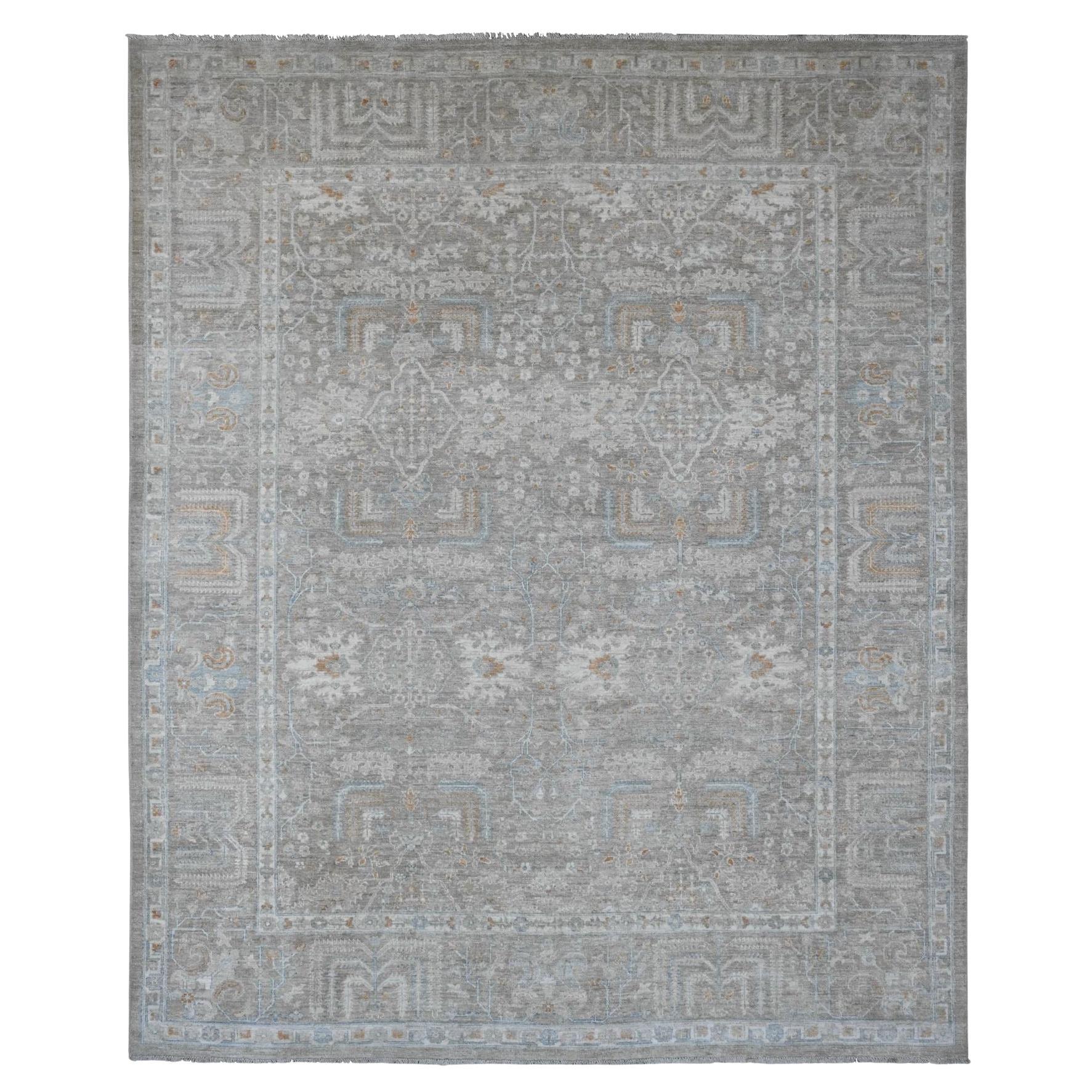 8'1"x9'10" Gray Peshawar with Willow Tree Design Hand Knotted Pure Wool Rug