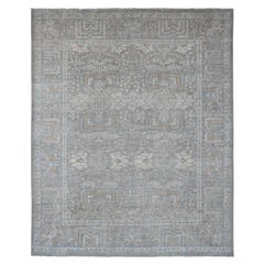 8'1"x9'10" Gray Peshawar with Willow Tree Design Hand Knotted Pure Wool Rug