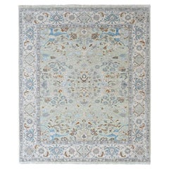 8'1"x9'10" Green Oushak with Floral Motifs Hand Knotted Pure Wool Oriental Rug