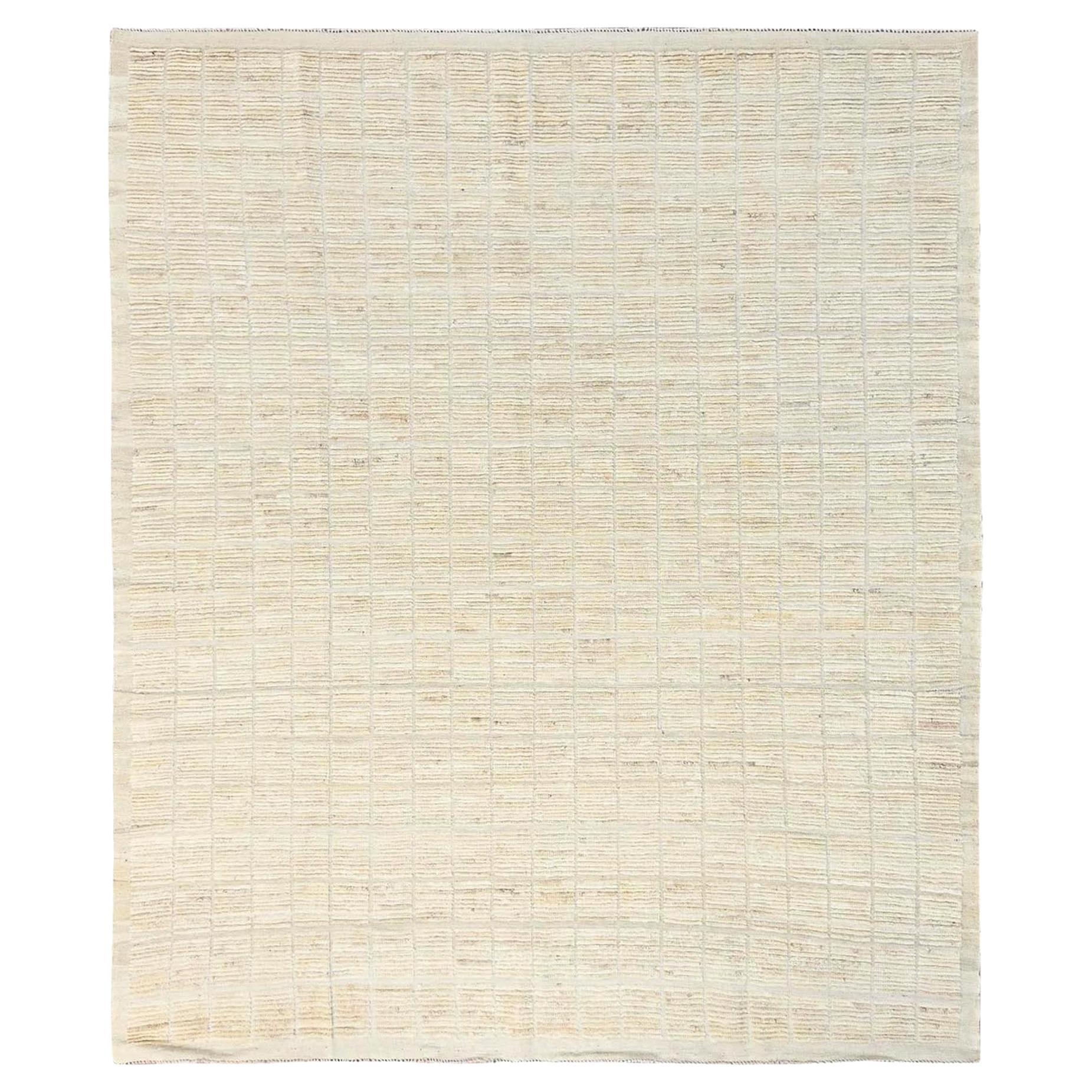8
1"x9
10" Ivory Hand Knotted Moroccan Weave with Grid Design Wool Oriental Rug