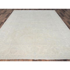8'1"x9'10" Ivory Oushak Design White Wash Peshawar Hand Knotted Pure Wool Rug