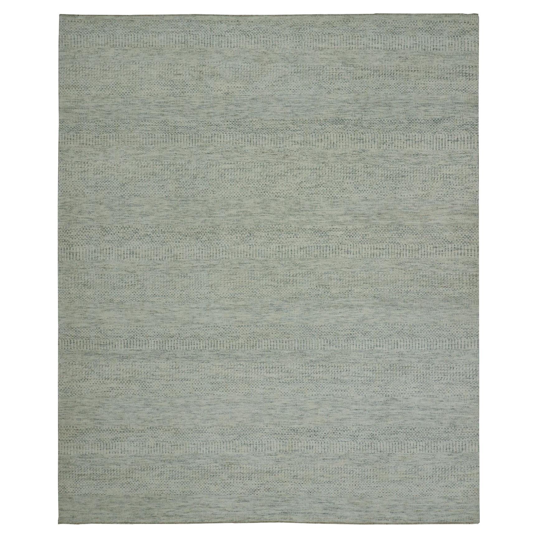 8'1"x9'10" White Tone on Tone Modern Grass Design Hand Knotted Wool Oriental Rug